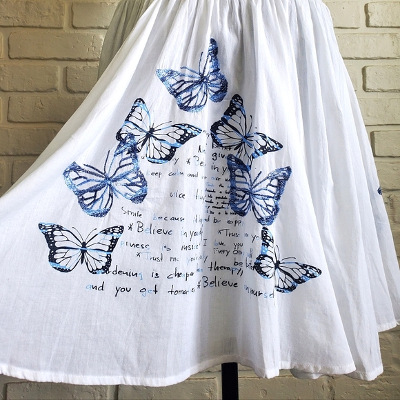 NWT Desigual Embroidered Butterfly Swing Flouncy Flowy Skirt White Blue Size S - Picture 4 of 16